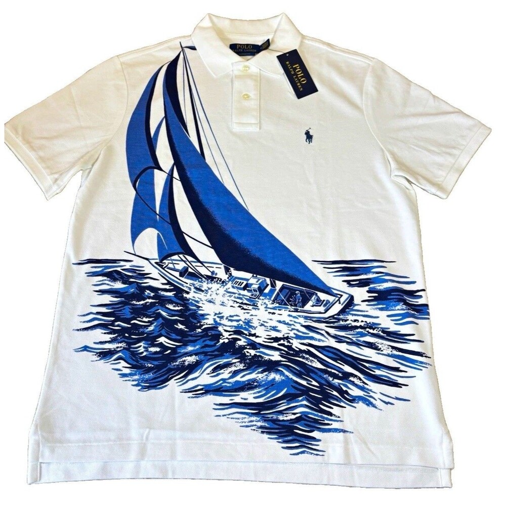 NWT Polo Ralph Lauren Men’s Classic Fit Newport Sailboat White Polo Shirt Size M